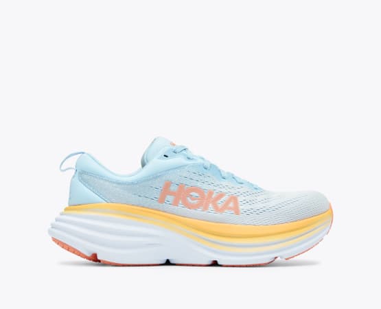 Hoka One One Women’s Bondi 8 Wide Width, light blue / yellow