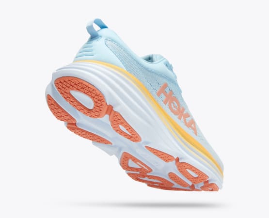 Hoka One One Women’s Bondi 8 Wide Width, light blue / yellow